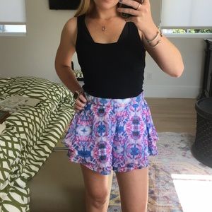 Purple printed layered flowy shorts